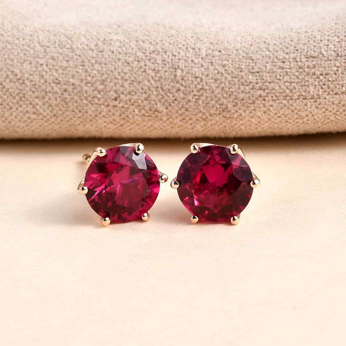 Ruby Red Cubic Zirconia Stud Earrings 14K Rose Gold Plated Sterling 3.00ctw