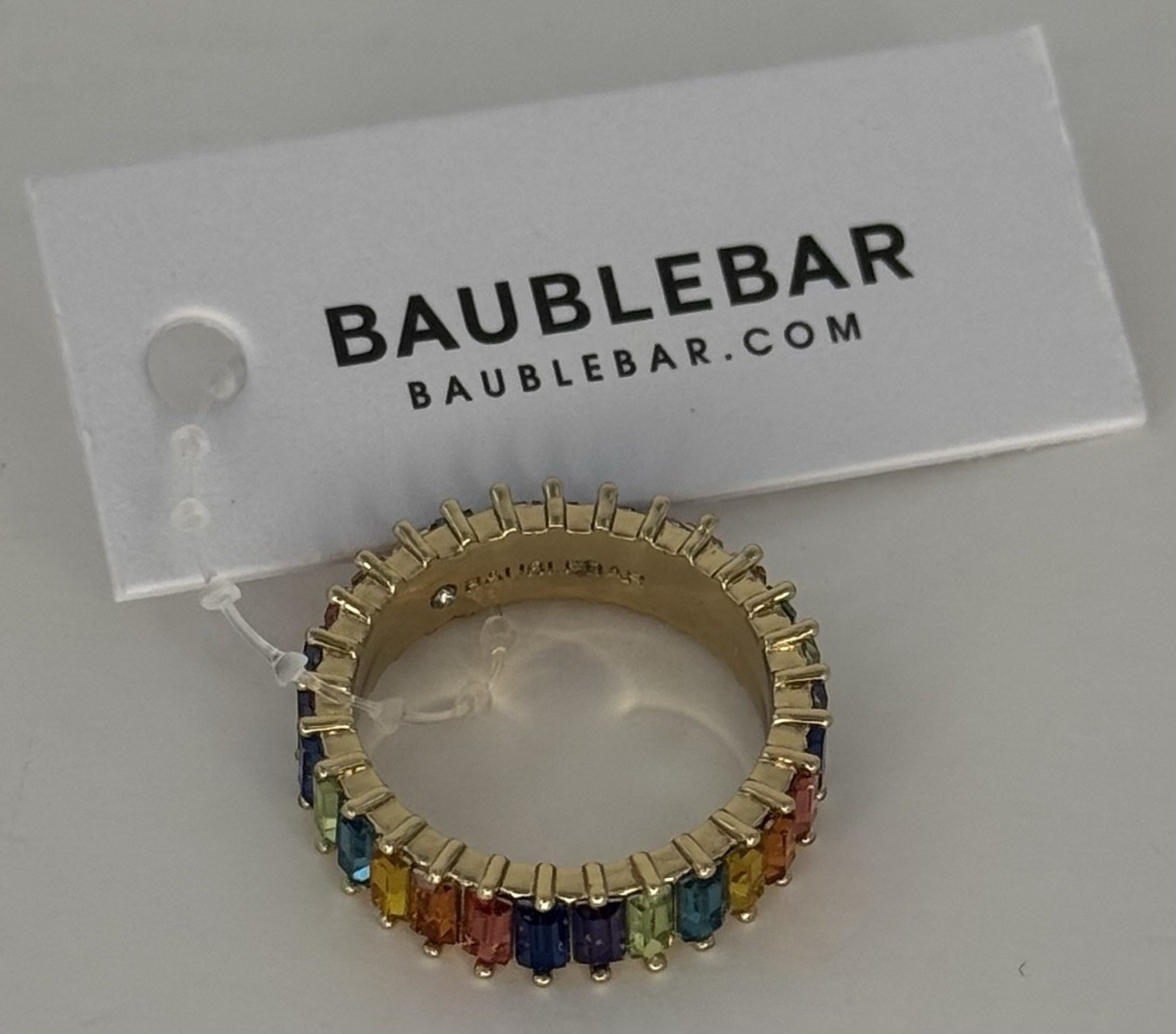 BaubleBar Alidia Rainbow Baguette Crystal Eternity Ring Sz 6 NWT