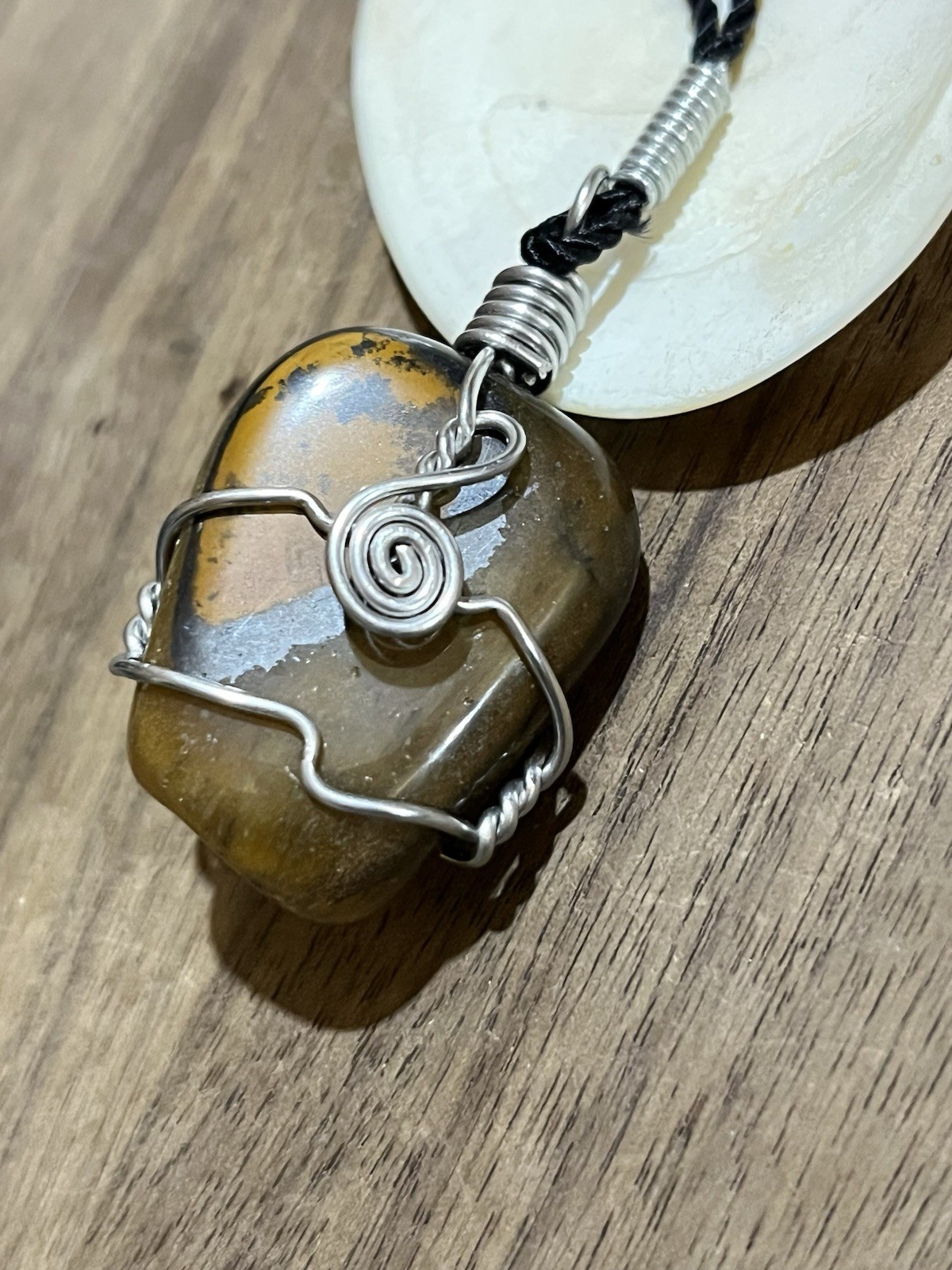 Tiger Iron Wire Wrapped Necklace, Tigereye with Hematite Gemstone Pendant
