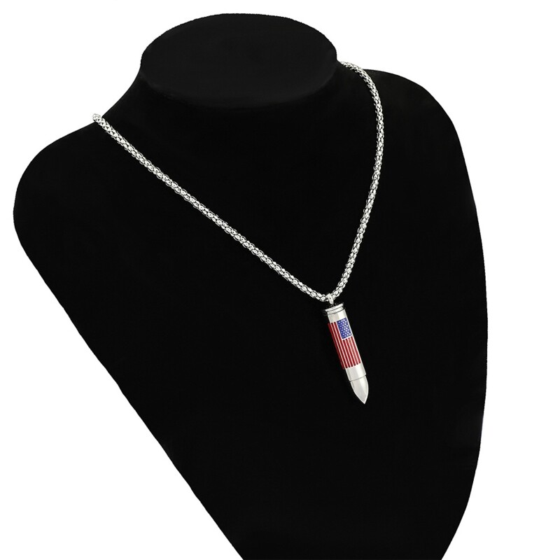 large BULLET FLAG URN CREMATION ASHES Pendant 22″ 925 Sterling Silver Necklace