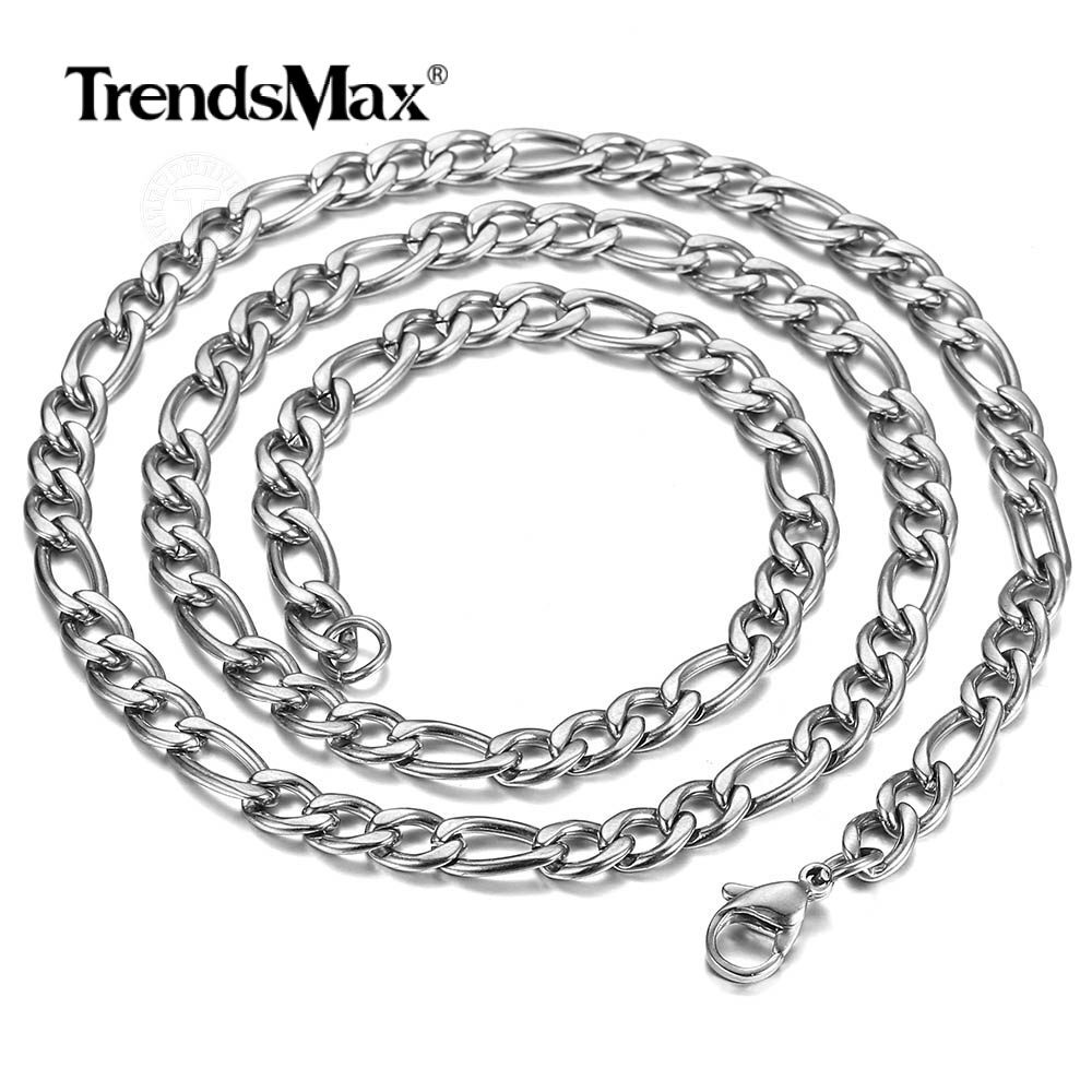 5mm 16-30″ Silver Stainless Steel Figaro Chain Necklace Choker Men Women Jewelry