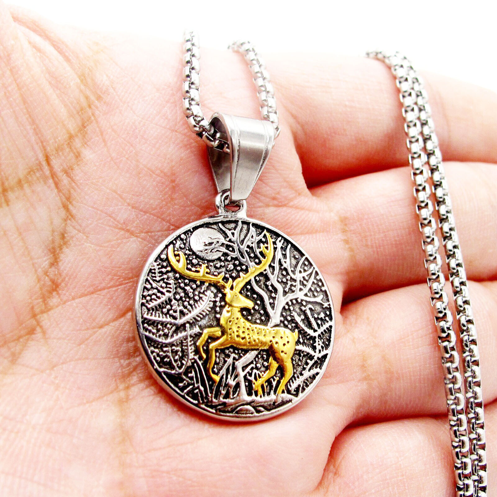 MENDEL Cute Girls Womens Deer Antler Pendant Necklace Chain Sets Stainless Steel