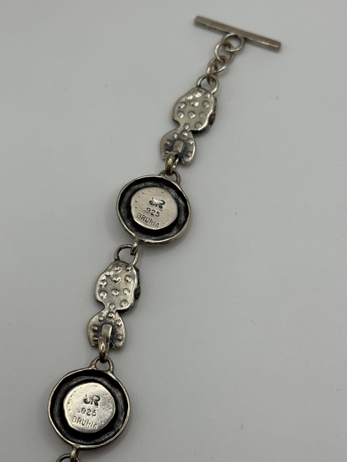 Luli Hamersztein Sterling Silver Roman Glass Rose Flower Toggle Bracelet