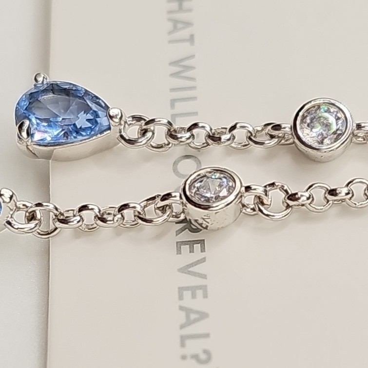 Bp OG 2026 NK25214 Rhodium Plated Blue Spinel CZ Teardrop Lariat Necklace 18″