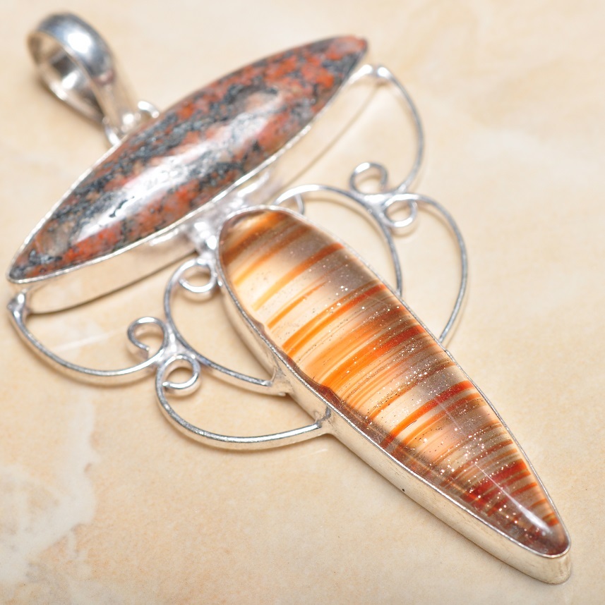 Handmade Sparkling Dichroic Glass 925 Sterling Silver Pendant 3″ #P10425