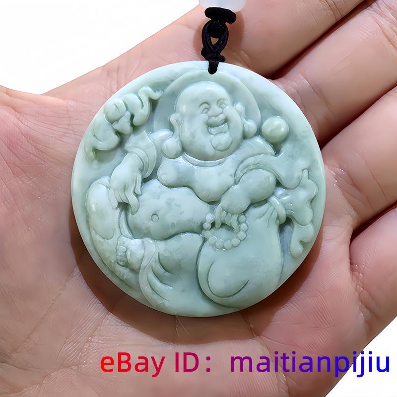 Green Natural Real Jade Maitreya Buddha Pendant Necklace Talismans Accessories