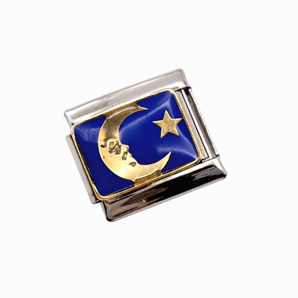 Moon Star Blue Gold Silver 9mm Italian Charm Bracelet One Link Fits Nomination