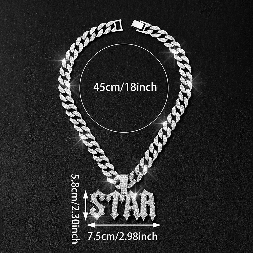 Hip Hop Iced STAR Pendant Necklace 13mm Miami Cuban Chain CZ Fashion Jewelry NEW