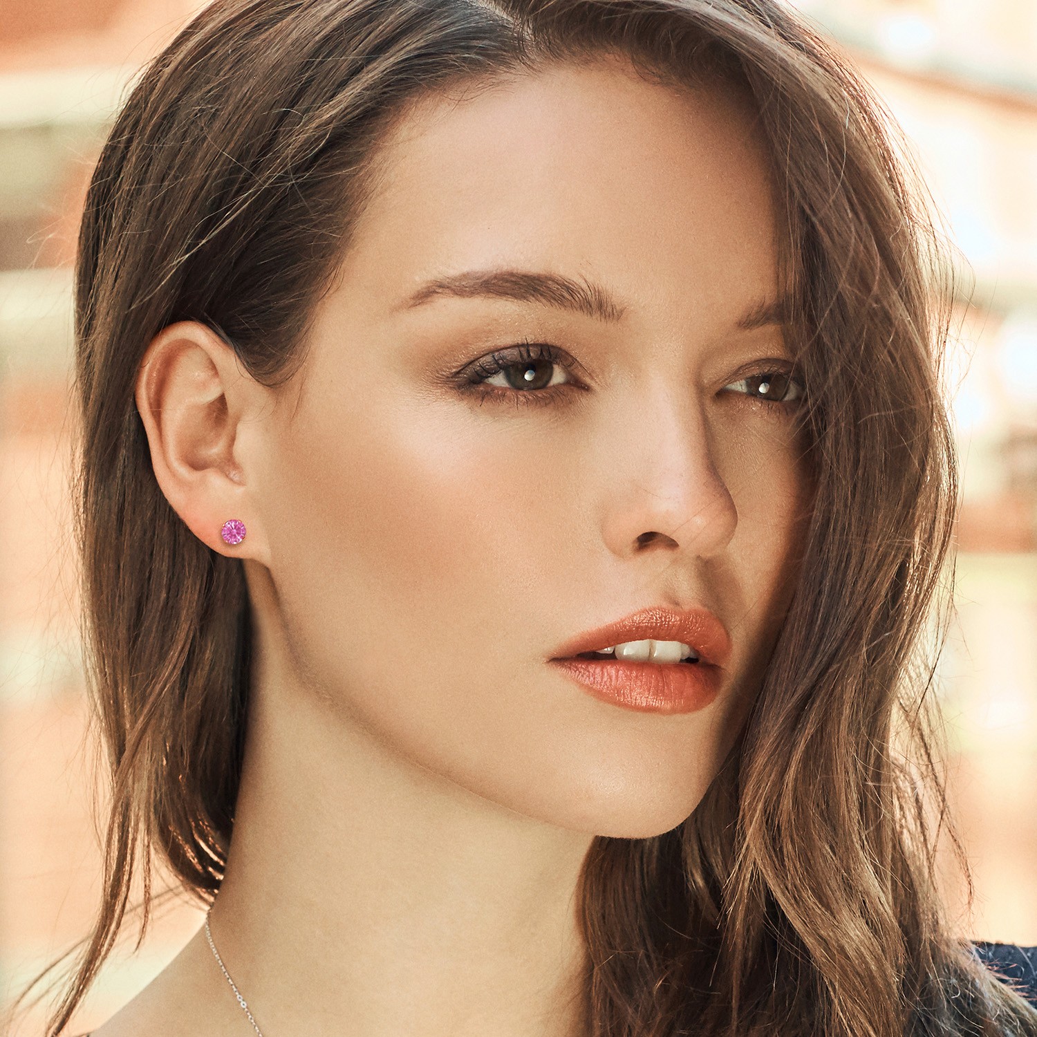 18K Rose Gold Plated Silver Stud Earrings Set with Round Pink Zirconia