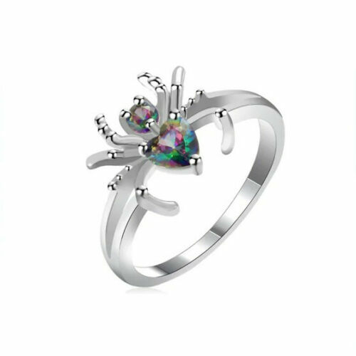 925 Sterling Silver Rainbow Mystical Topaz Spider Wedding Engagement Ring Size 9