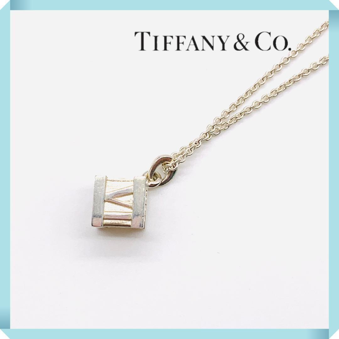 Tiffany & Co. Atlas Cube Design Silver Pendant Necklace Sv925 40cm 0.8 x 0.8cm