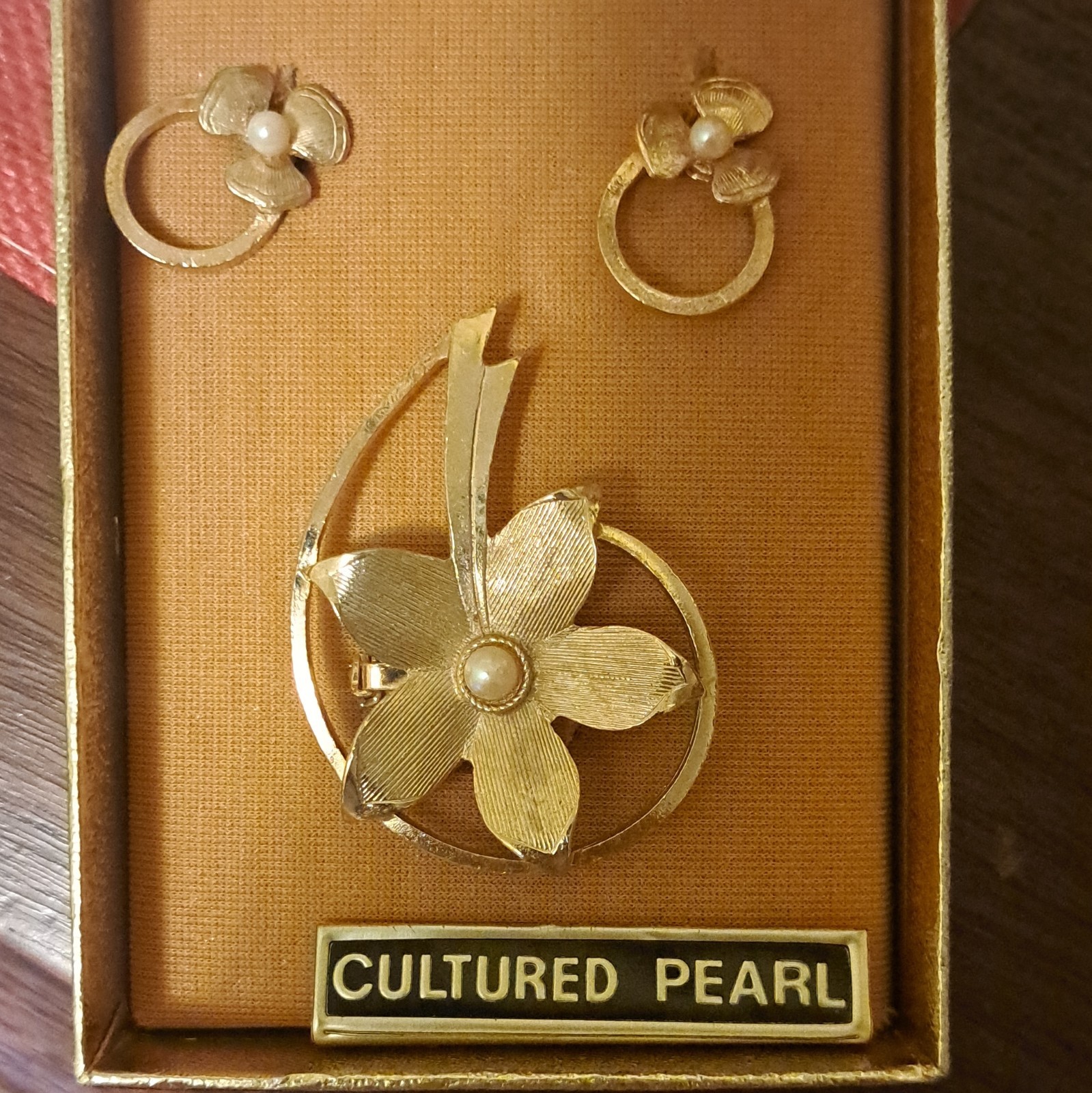 Gold Tone Flower Clip-On Stud Earrings w/ Cultured White Round Pearl