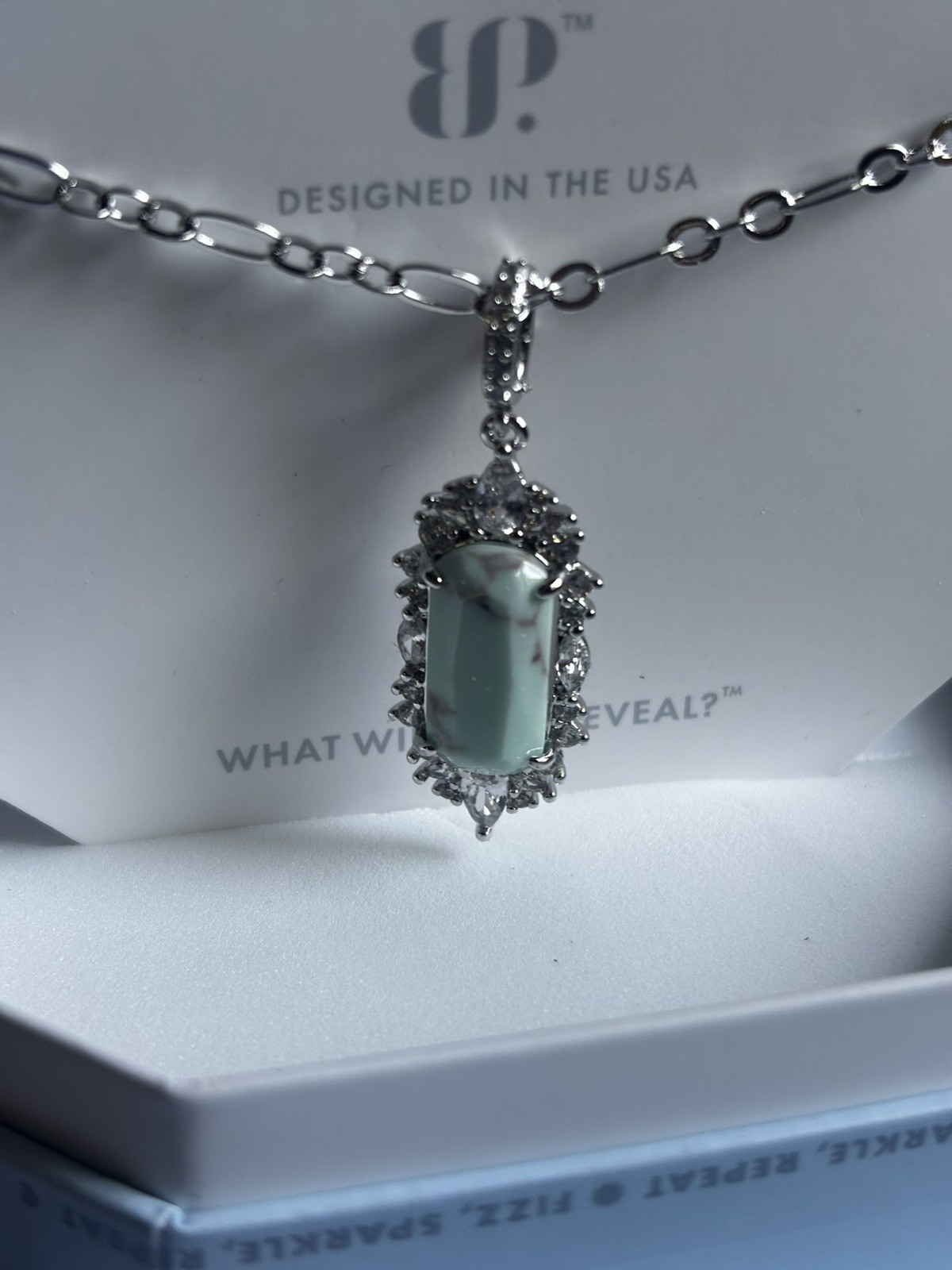 Bomb Party OG Necklace ‘Capri Drop’ Turquoise Magnesite on Rhodium