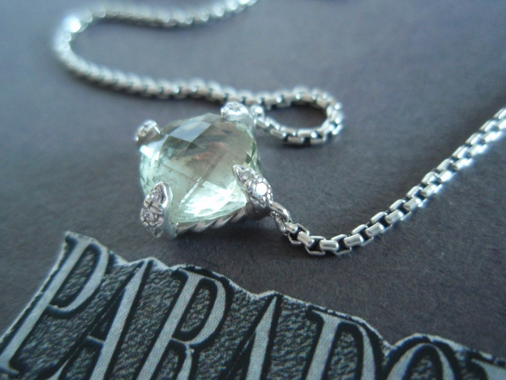 David Yurman Sterling Silver 925 Petite Chatelaine Prasiolite & Diamond Necklace