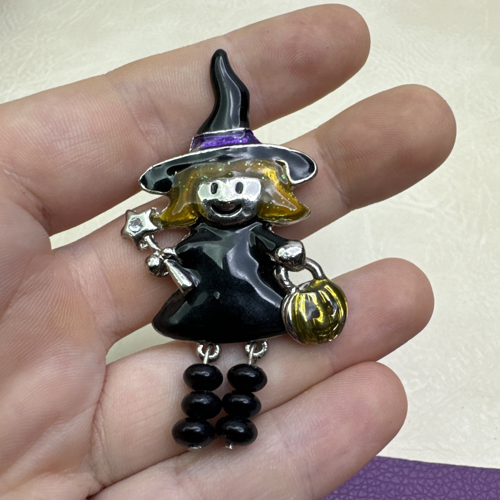 Halloween Witch Brooch Pins Lot of 3 Trick or Treat Bear Pumpkin Brook Enamel