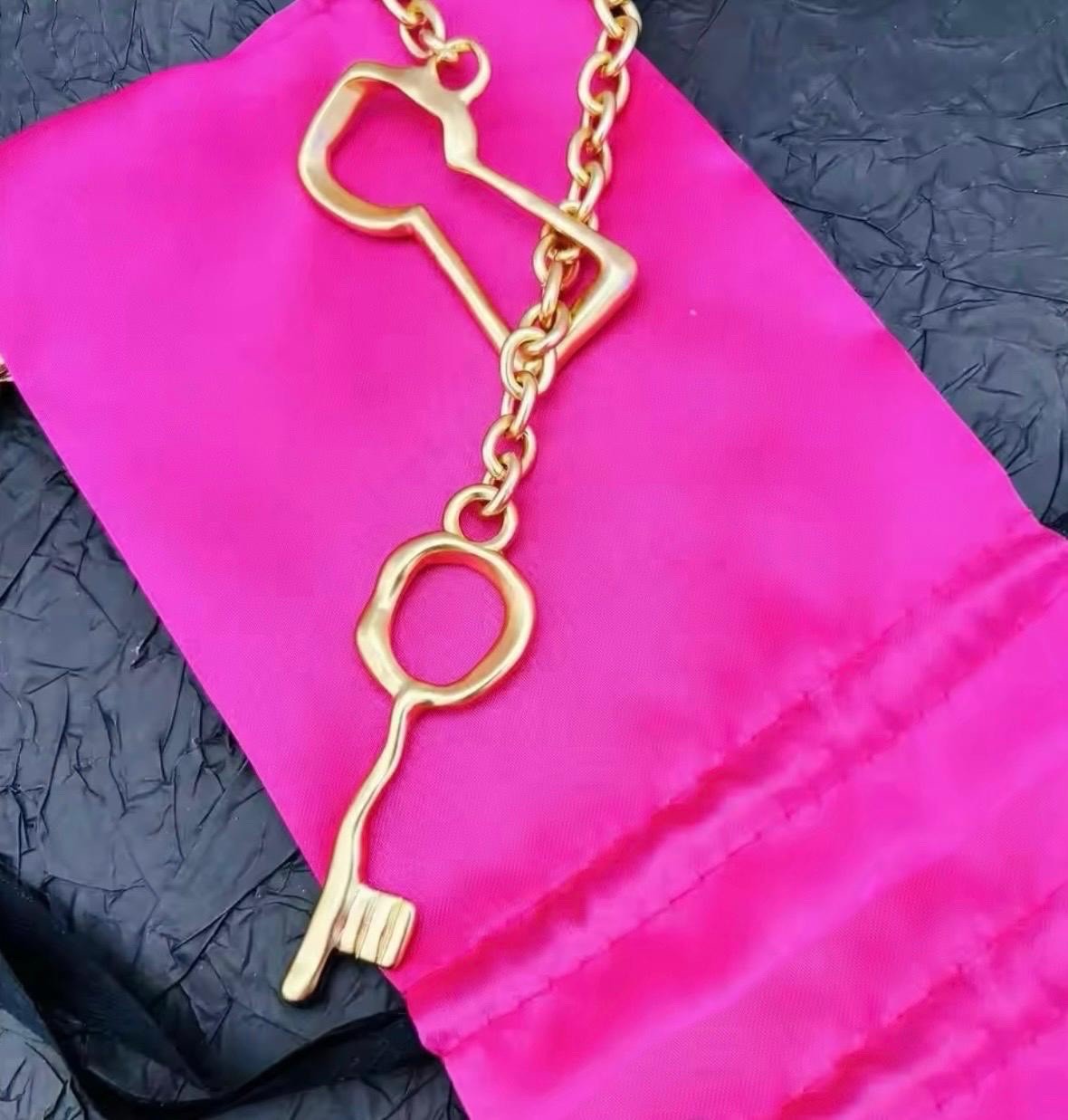 Gold Plated Satin Finish Key Pendant Necklace Vintage Style Statement Jewelry