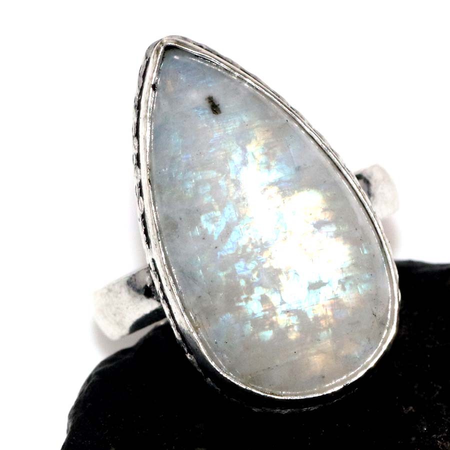 925 Silver Plated Rainbow Moonstone Ring US 7.5 Wedding Gift Most Beautiful MJ