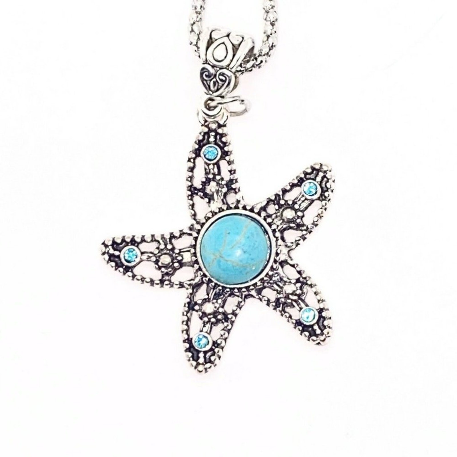 Silver-Tone Turquoise Starfish Necklace