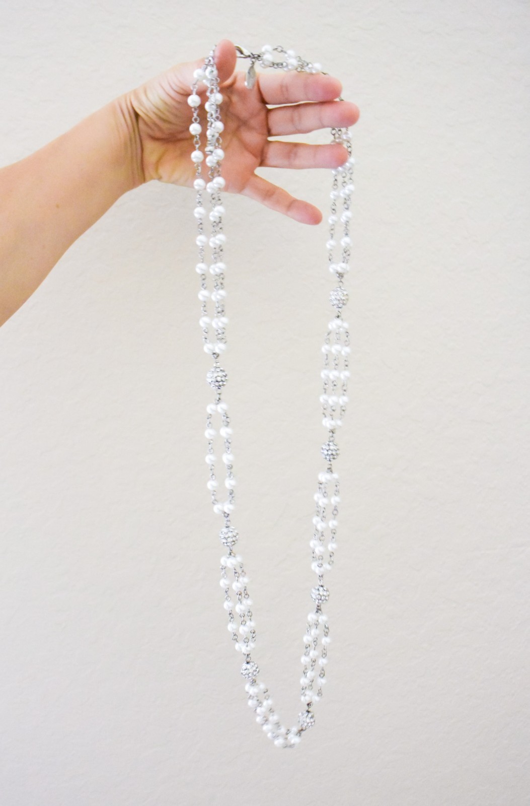 *White House Black Market* Ivory Beaded Rhinestone Long Necklace – FAST SHIP!