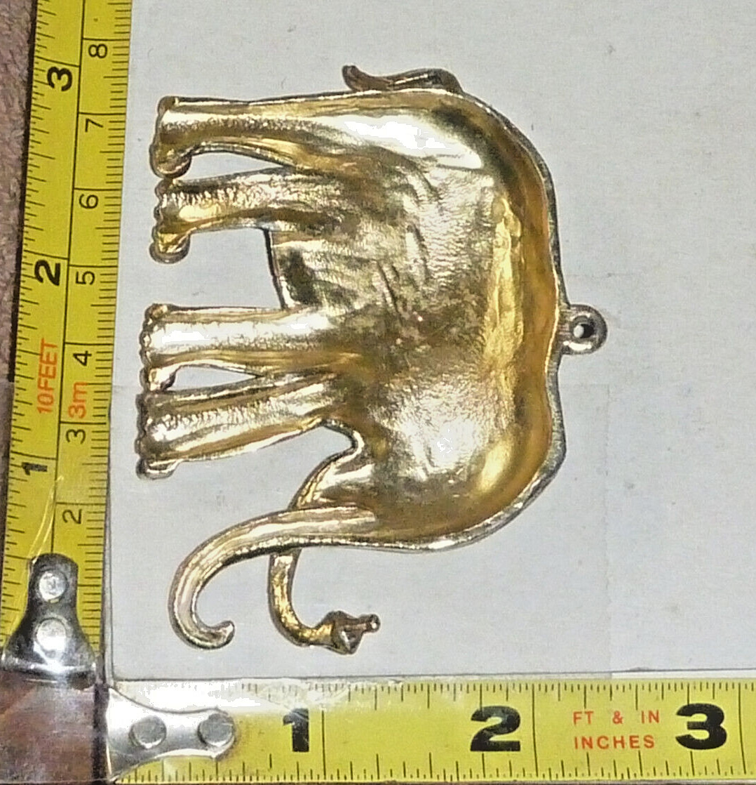 Vtg Tusk Up ELEPHANT Pendant – Silver-Tone Alloy ~3″L x 2″W