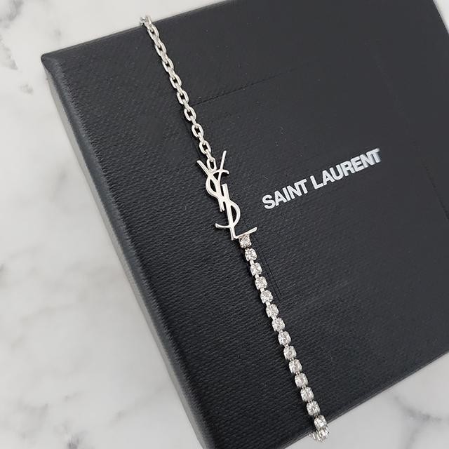 Saint Laurent YSL Cassandre Logo Rhinestone Bracelet