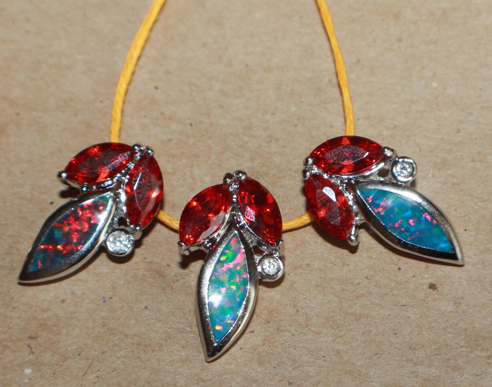 1 fire opal Cz necklace pendant gemstone silver jewelry elegant petite cocktail