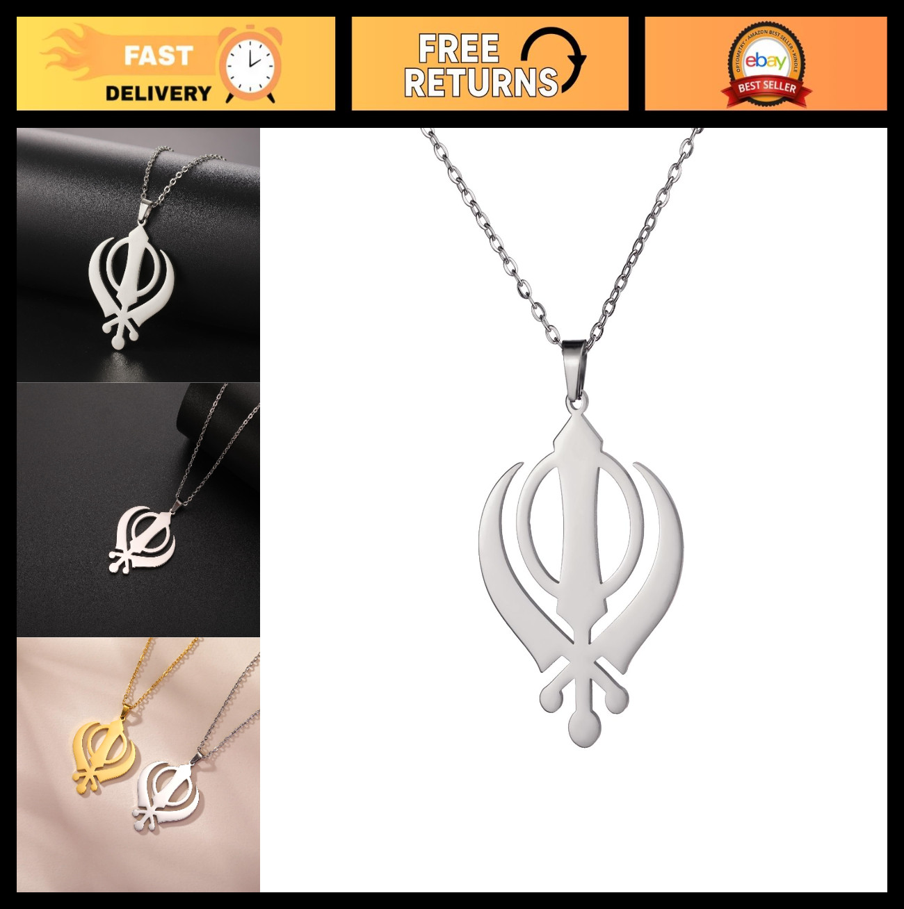 Sikh Khanda Necklace Pendant – Punjabi Sword Symbol Jewelry for Men & Women, Amu
