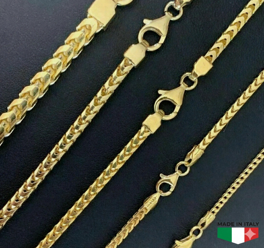 Men’s Real 14k Gold Plated Solid 925 Sterling Silver Franco Chain Necklace