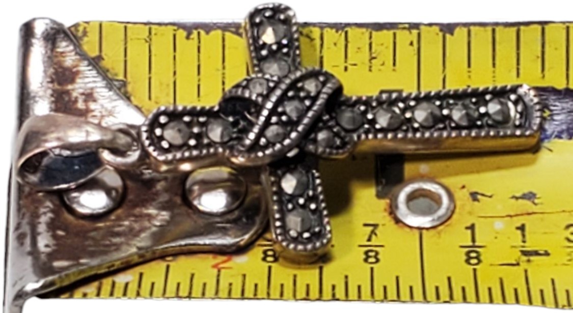 925 Sterling Silver Marcasite Vintage Religious Cross Pendant W/ Stones 2.53g