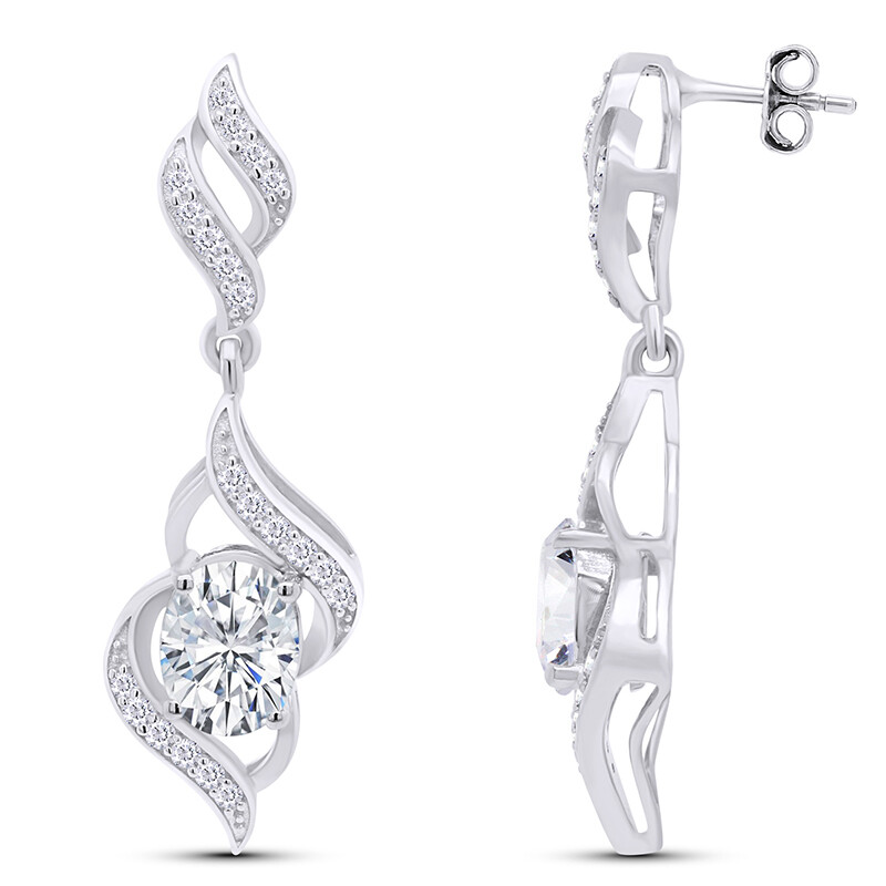 Swirl Dangle Drop Earrings Oval & Round Cut Cubic Zirconia 925 Sterling Silver