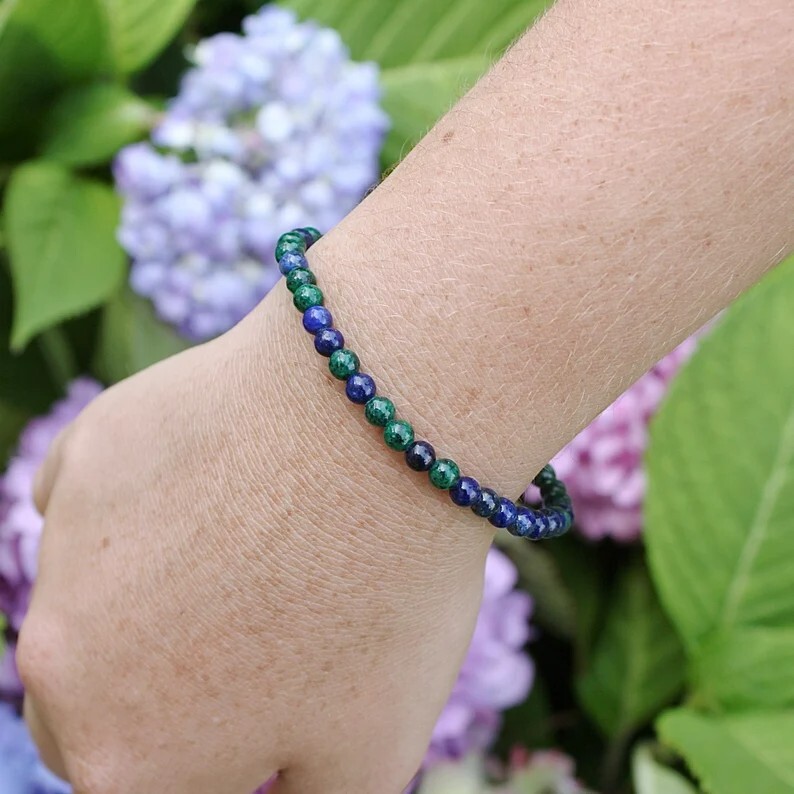 Azurite Malachite 4mm Gemstone Beaded Healing Balance Chakra Bracelet Xmas Gift