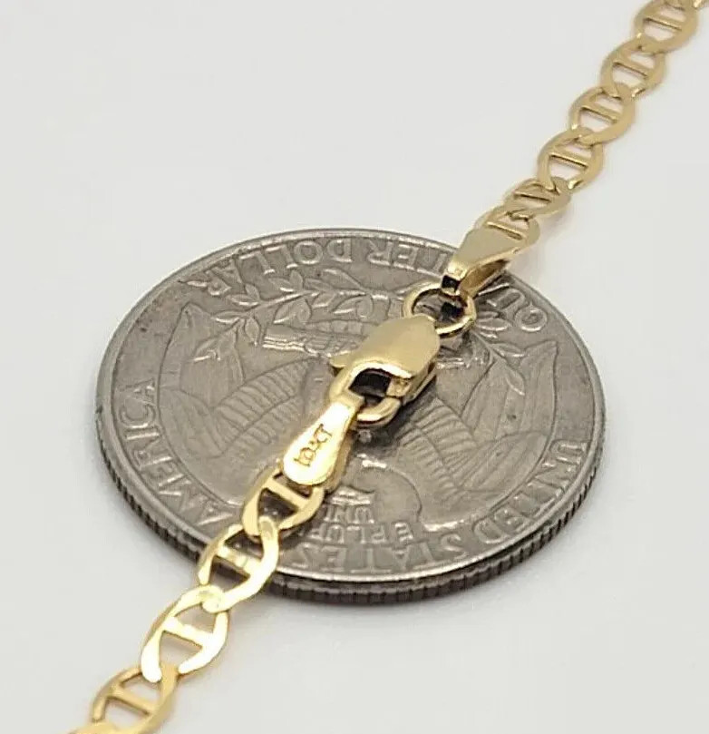 10K Solid Yellow Gold Link Chain Bracelet Necklace 3.2mm~6mm Size 7″~26″