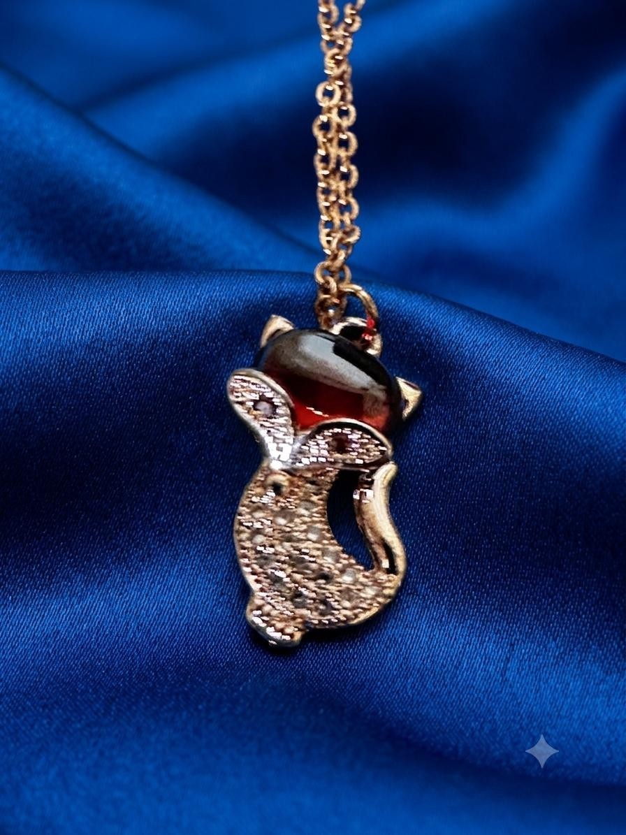 Dainty Rose Gold Kitty Pendant Necklace, Cute Red Rhinestone Cat Charm