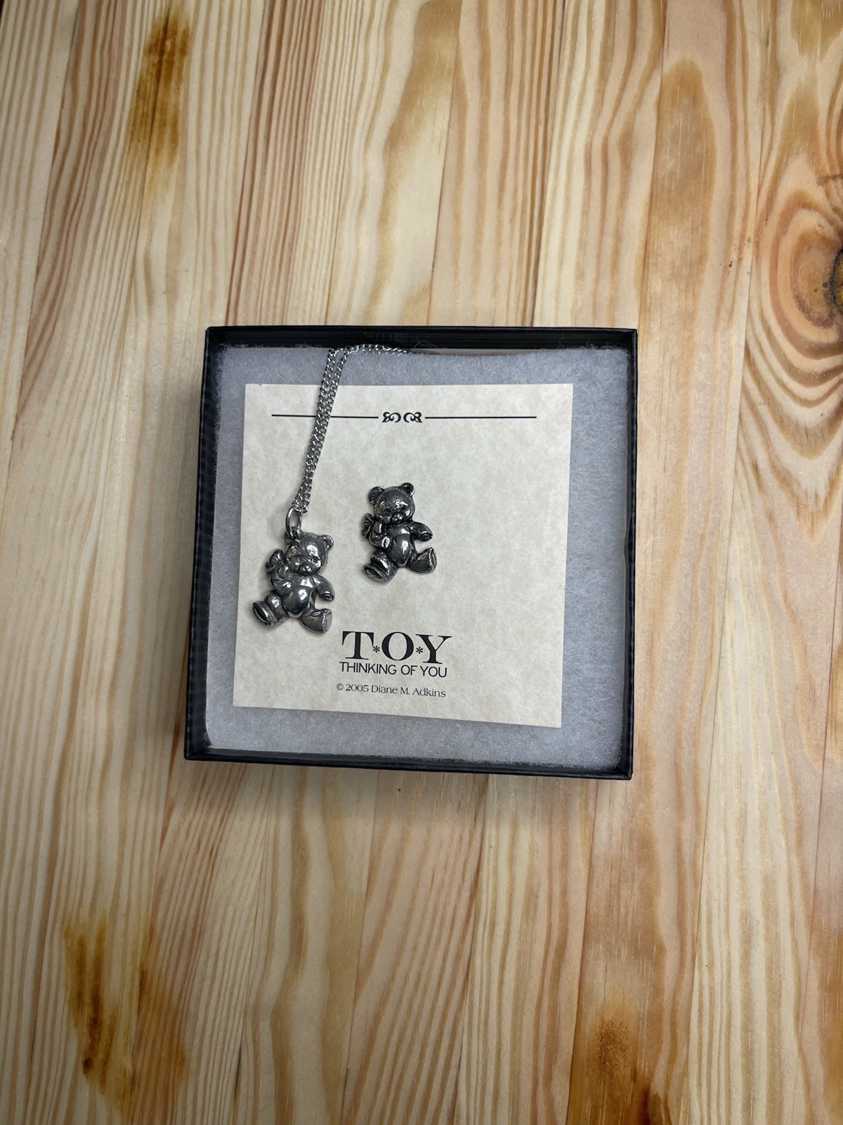 Vintage 2004 Teddy Bear Necklace And Pin T•O•Y (Thinking Of You) Brand