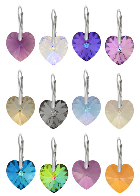 Sterling Silver Earrings made with 6228 Heart 14mm Primero® Crystals