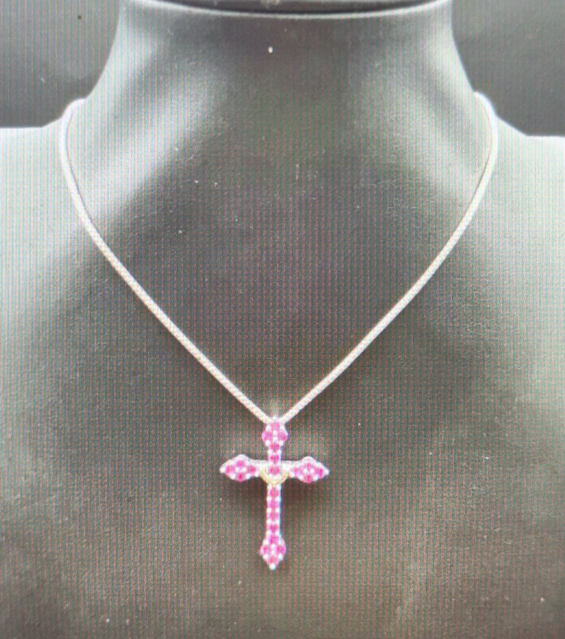 Sterling Silver Necklace & Crossn Pendant w/ 10k Gold Accent & Pink Sapphire