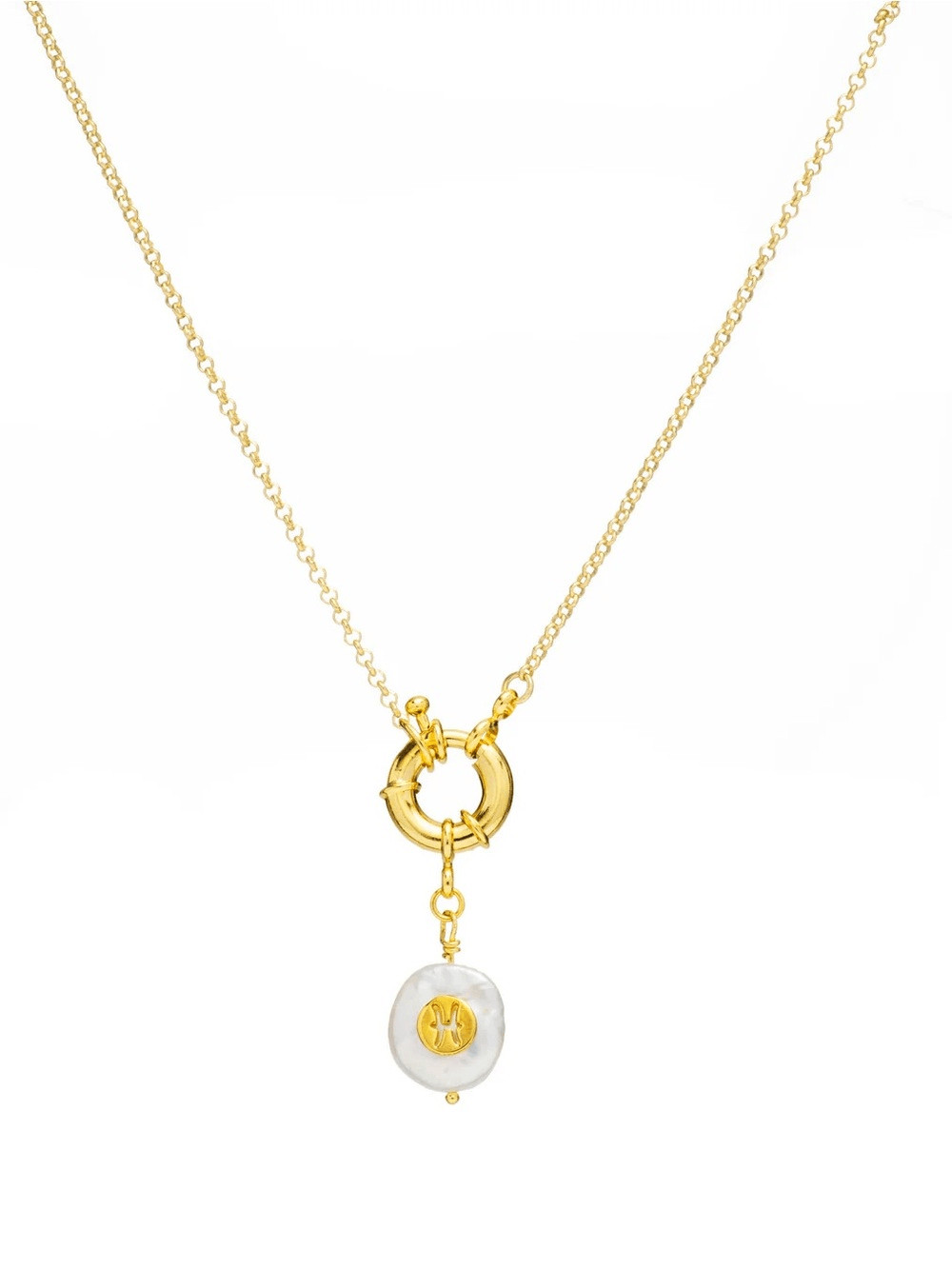 Pisces Zodiac Pearl Charm Necklace – 24k gold plating and freshwater pearl 00895