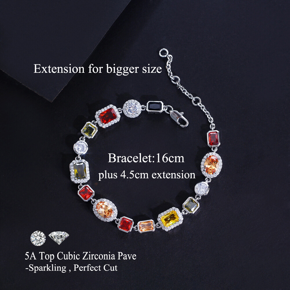 Women Boho Gold Plated Colorful Cubic Zirconia Chain Bracelet Party Jewelry Gift