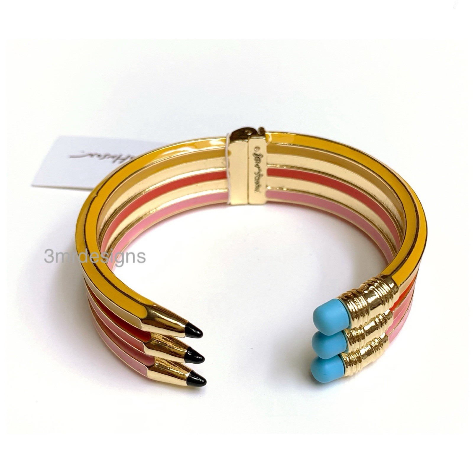 NWT Betsey Johnson TRIPLE PENCILS Gold Tone Colorful Enamel Bold Hinge Bracelet