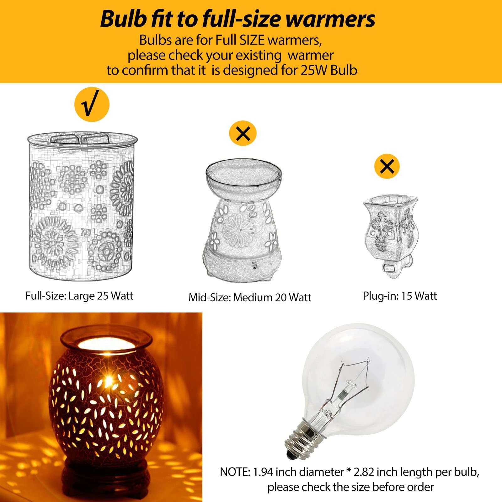 LinMiFo Wax Warmer Bulbs 6 Pack, G50 25 Watt Light 6 Count (Pack of 1), Clear