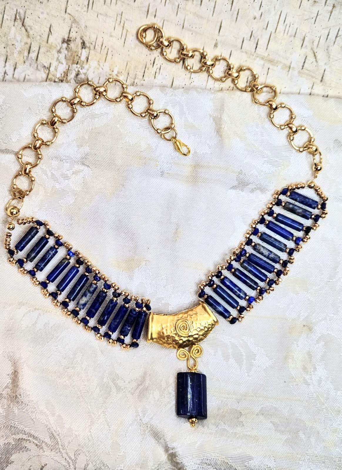 Natural Lapis Lazuli In Ancient Egyptian Inspired Handwoven Necklace -Stunning!