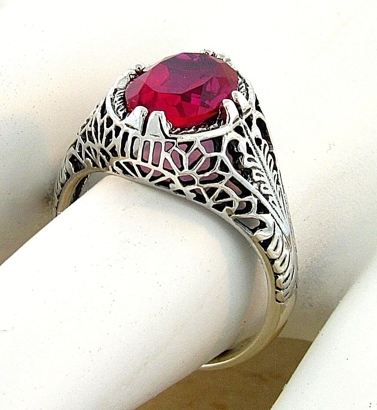 VINTAGE STYLE 925 STERLING SILVER 2.50 CARAT LAB-CREATED RUBY RING #690