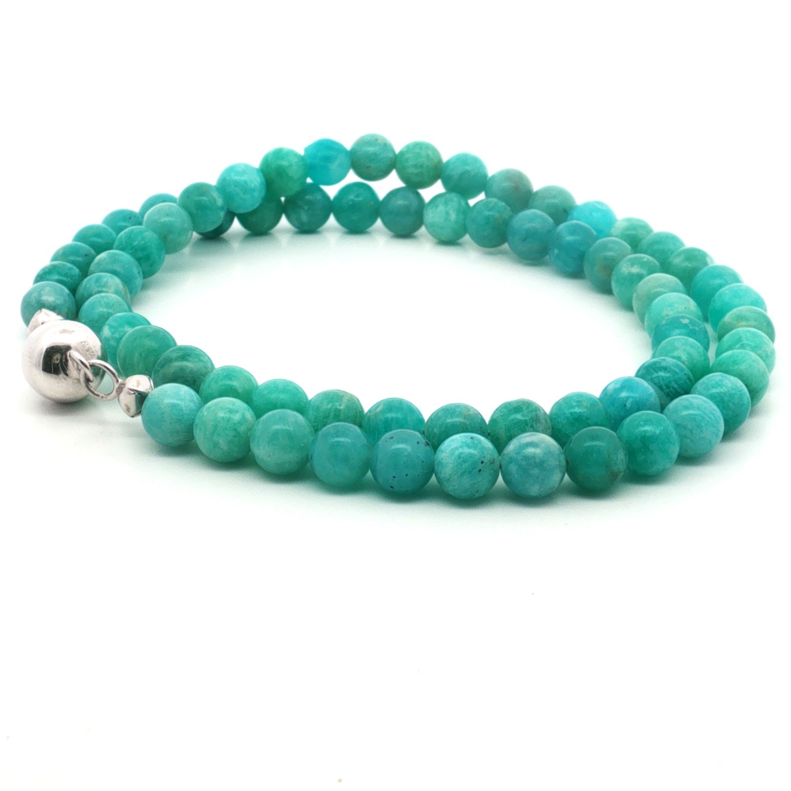 Natural Amazonite Beaded Necklace 45cm 925 Sterling Silver Rhodium