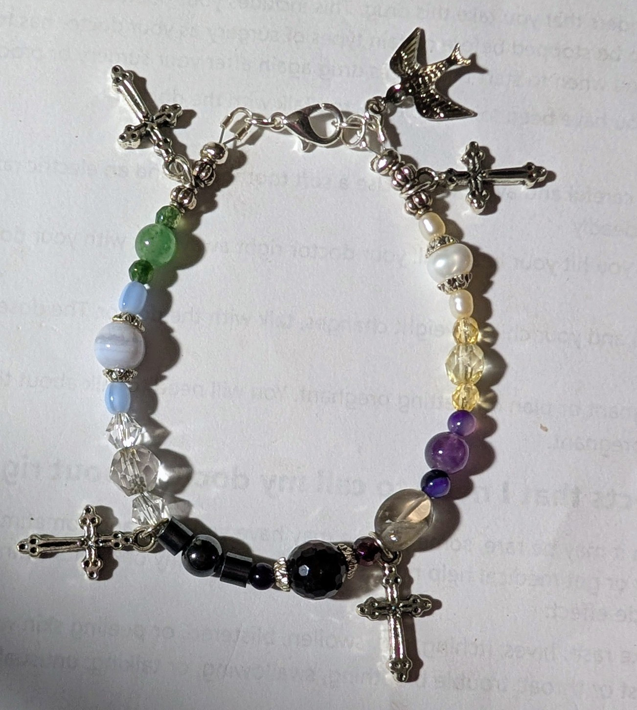 Religious Multi-gemstones, Psalm 23, Beaded Bracelet, Size 7