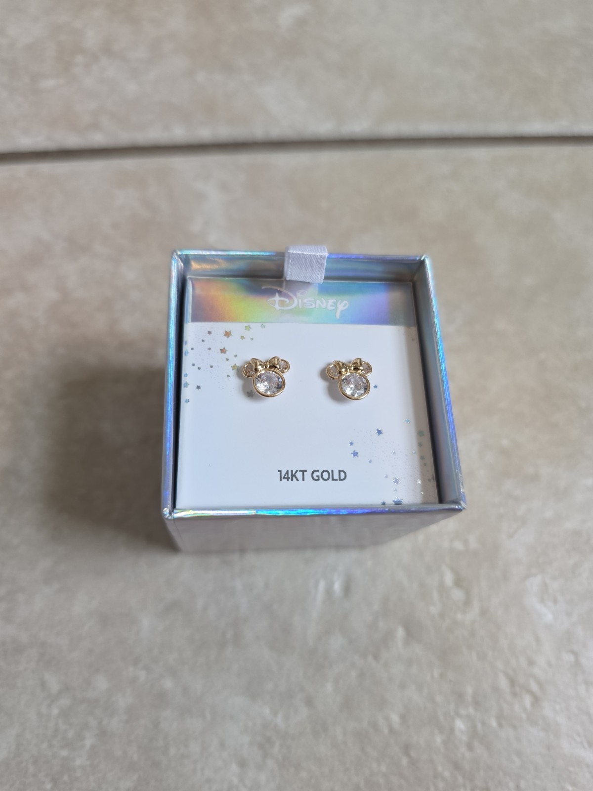 Disney Solid 14k Yellow Gold Minnie Mouse CZ Stud Earrings
