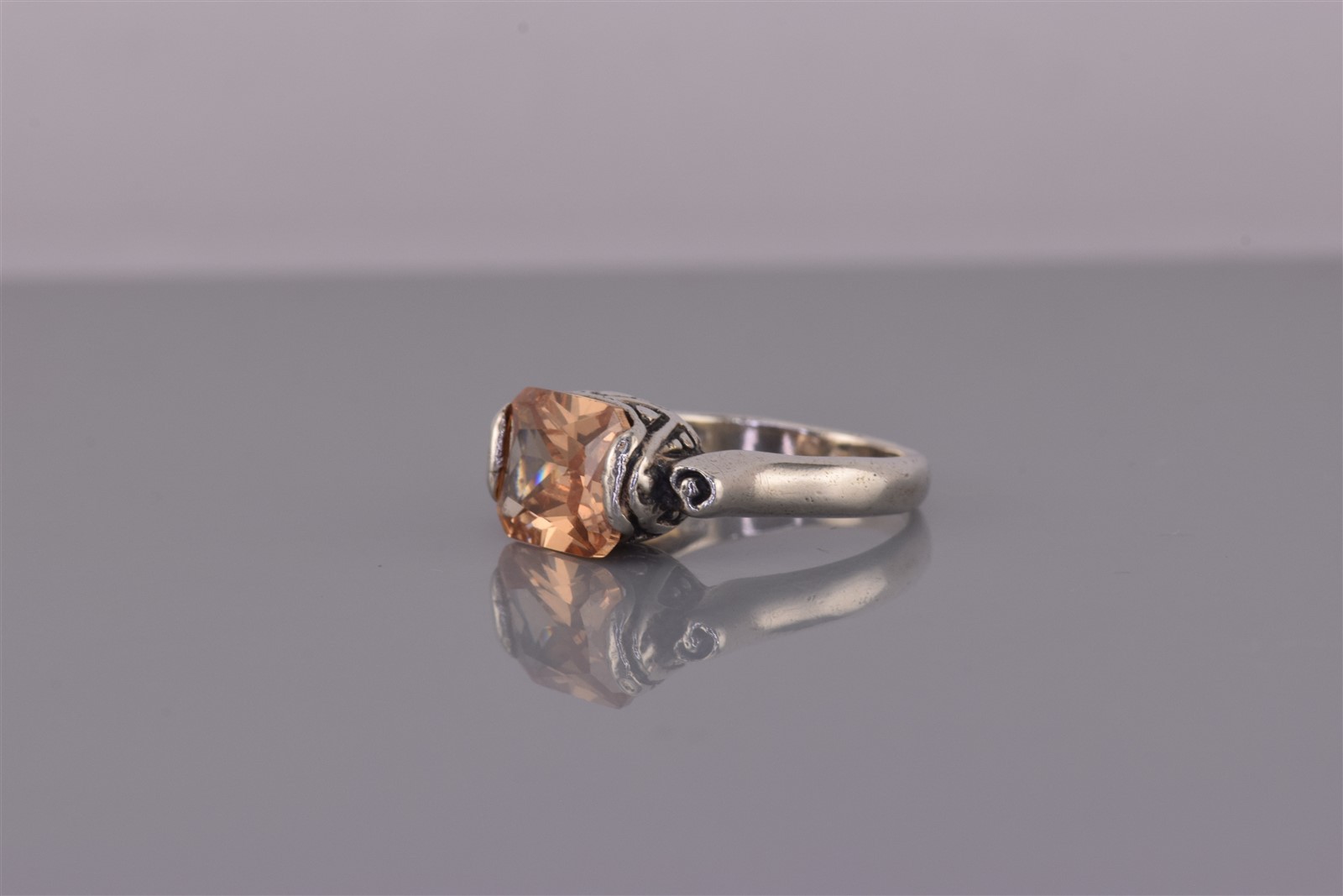 Sterling Silver Orange Radiant Cubic Zirconia Dotted Bezel Band Ring 925 Sz: 5