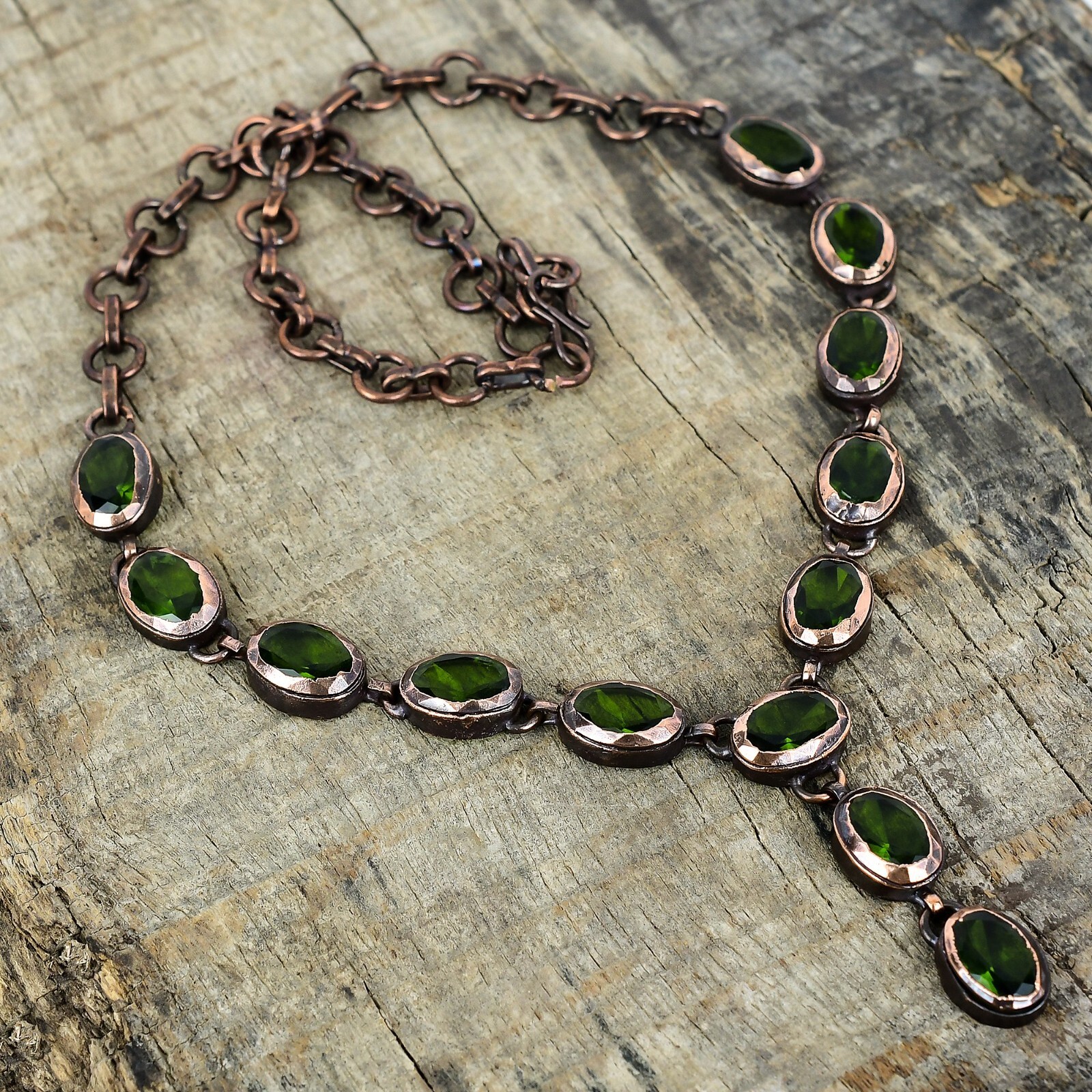 Mothers day Sale Copper Peridot Gemstone Bezel Wife Chain Electroformed Necklace