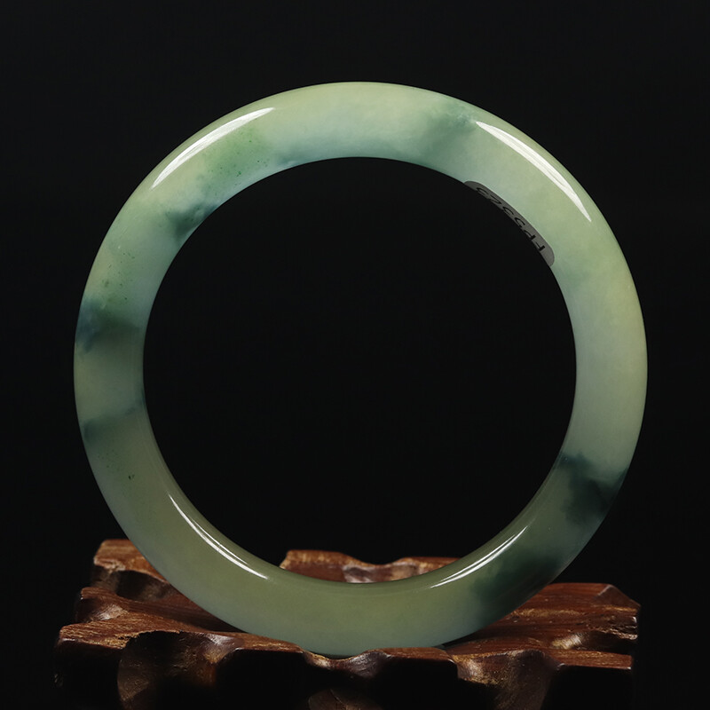 53mm Natural White Green Jadeite Jade Bangle Bracelet Women’s Chinese Jade 16022