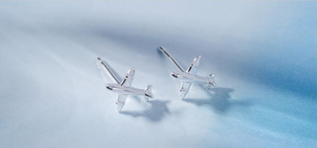 Super Adorable Silver SP Tiny Airplane Aircraft Plane Stud Earrings