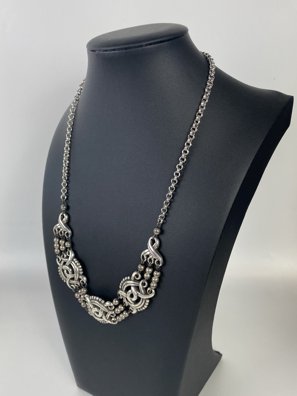Brighton Rosarita Bib Choker Necklace Ornate Scrollwork Openwork Silver Tone 20”